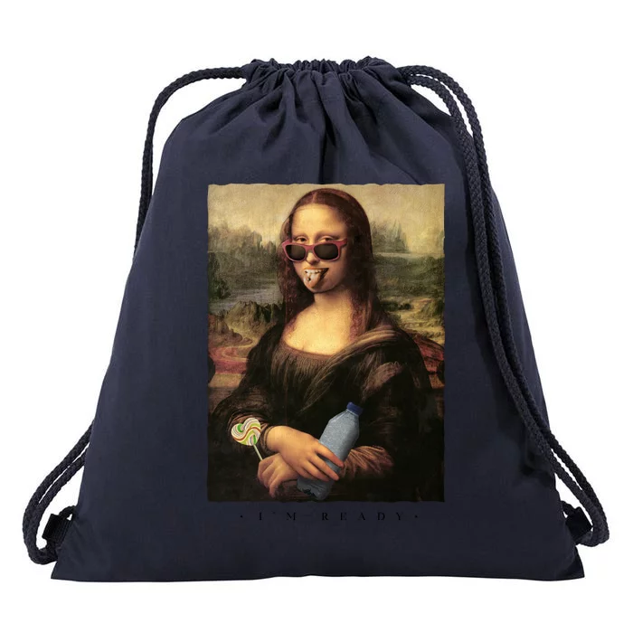 Mona Lisa I'm Ready Funny Party Drawstring Bag