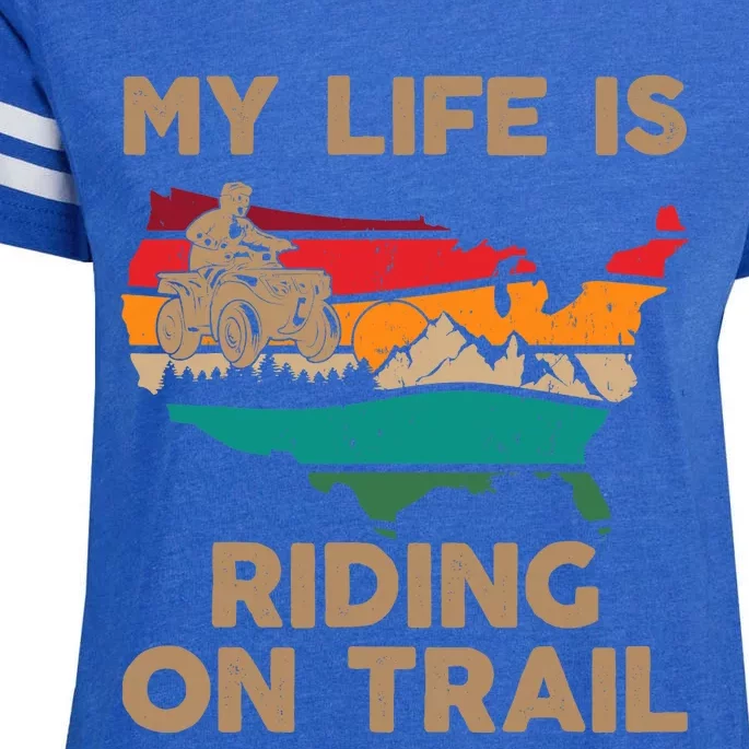 My Life Is Riding On Trail Quad ATV Squad USA Flag 4 Wheeler Enza Ladies Jersey Football T-Shirt