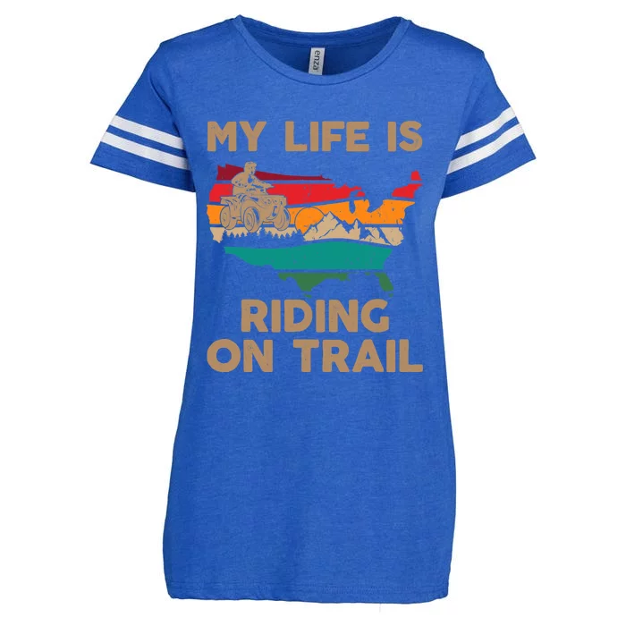 My Life Is Riding On Trail Quad ATV Squad USA Flag 4 Wheeler Enza Ladies Jersey Football T-Shirt