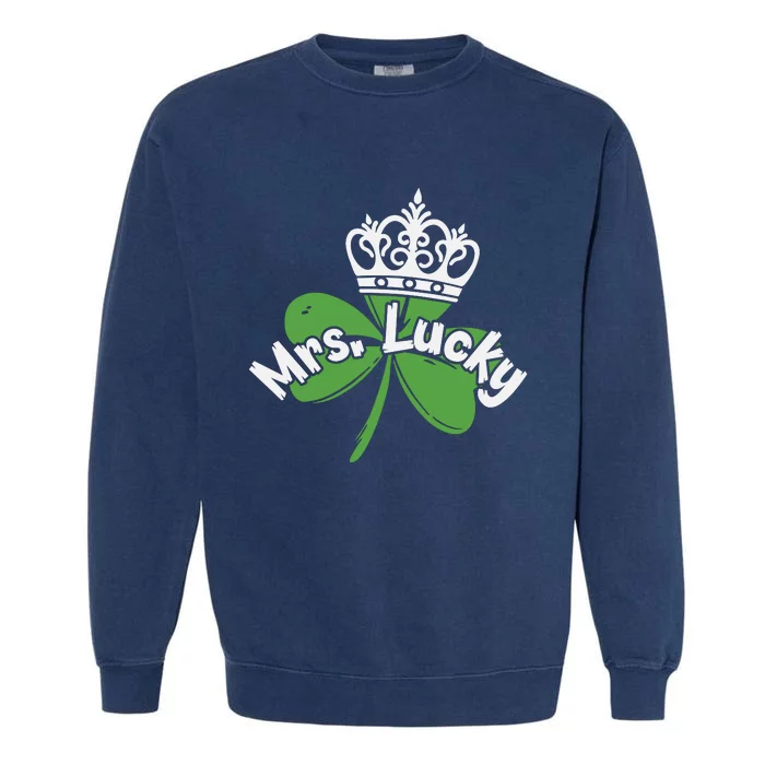 Mrs Lucky Irish Shamrock Garment-Dyed Sweatshirt