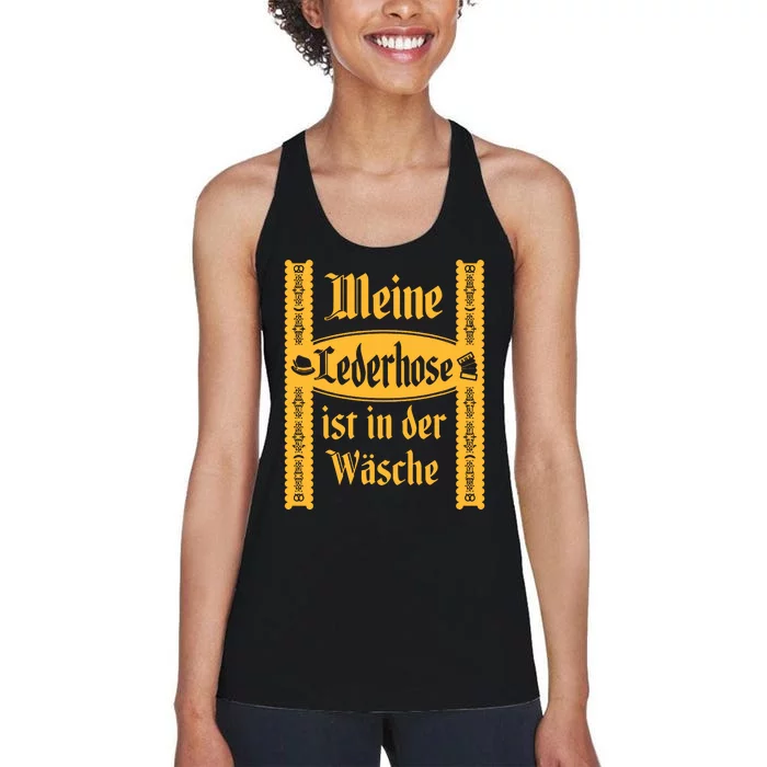 My Lederhosen Is In The Wash Funny Oktoberfest Costume Women's Racerback Tank