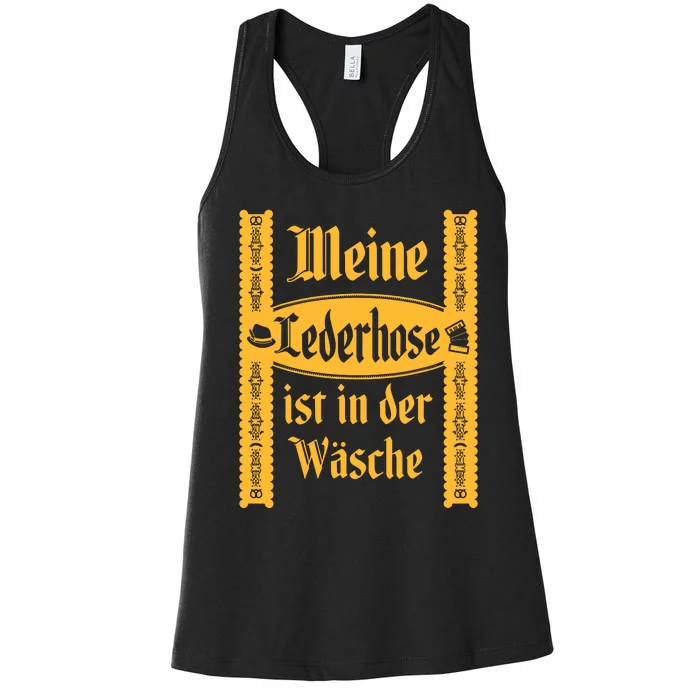 My Lederhosen Is In The Wash Funny Oktoberfest Costume Women's Racerback Tank