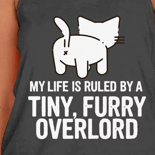 My Life Is Ruled By A Tiny Furry Overlord Funny Cat Lover Women's Knotted Racerback Tank