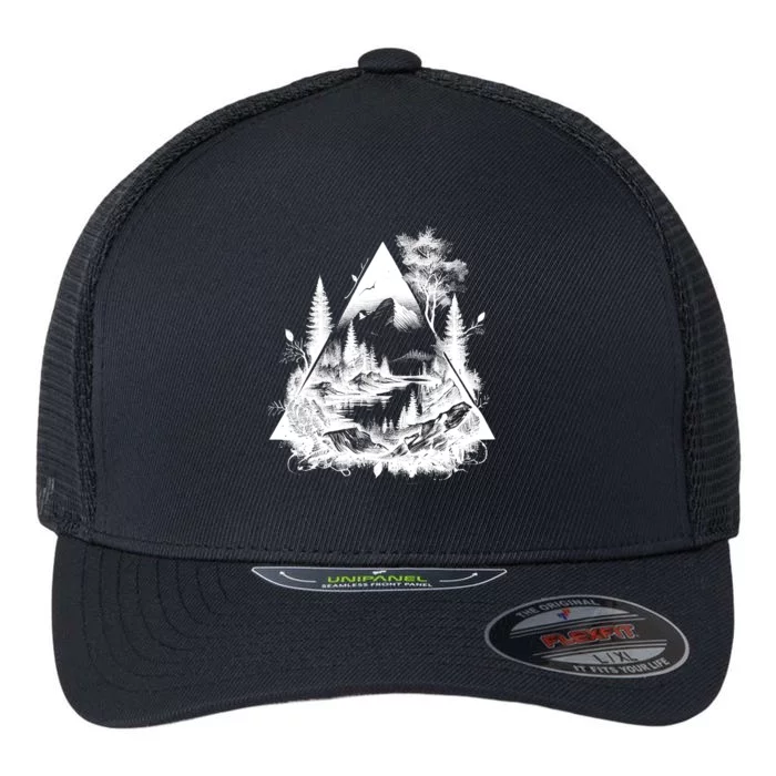 Mountain Landscape In A Triangle Flexfit Unipanel Trucker Cap