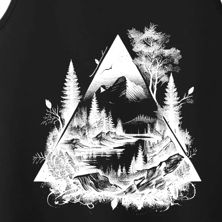 Mountain Landscape In A Triangle Performance Tank