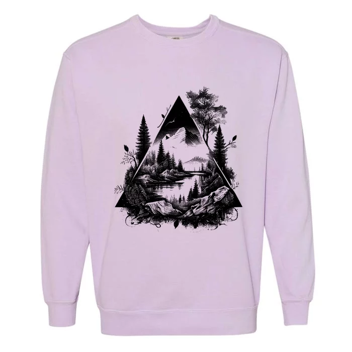 Mountain Landscape In A Triangle Garment-Dyed Sweatshirt