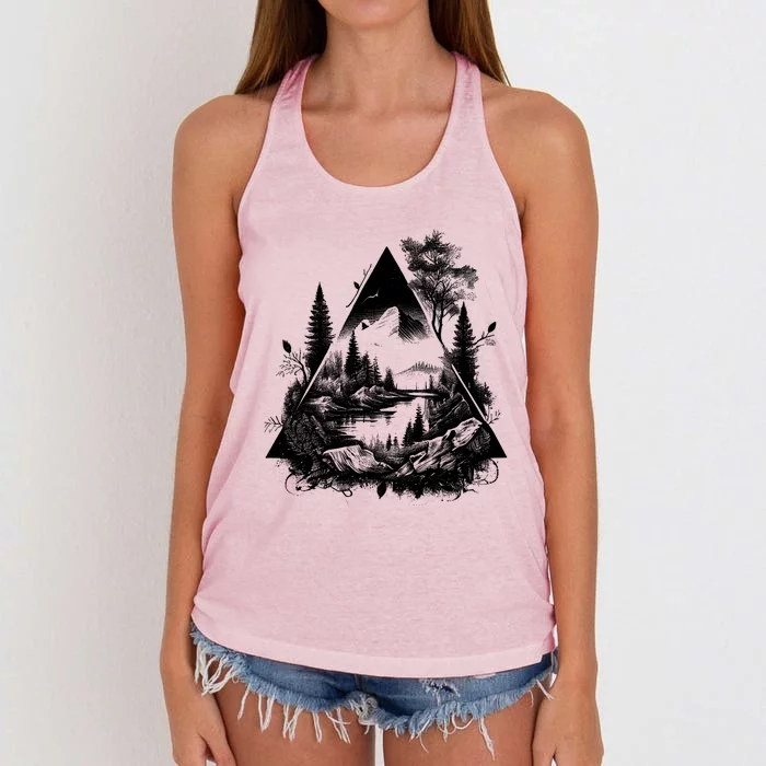 Mountain Landscape In A Triangle Women's Knotted Racerback Tank