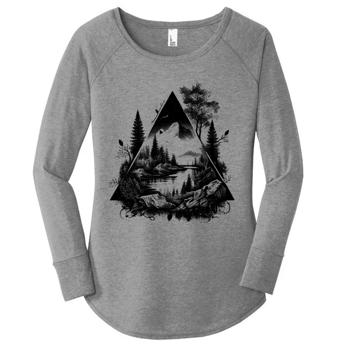 Mountain Landscape In A Triangle Women's Perfect Tri Tunic Long Sleeve Shirt