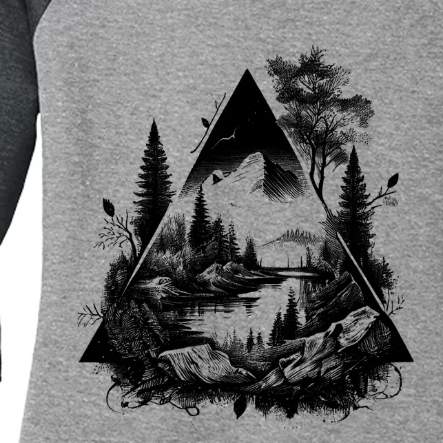 Mountain Landscape In A Triangle Women's Tri-Blend 3/4-Sleeve Raglan Shirt