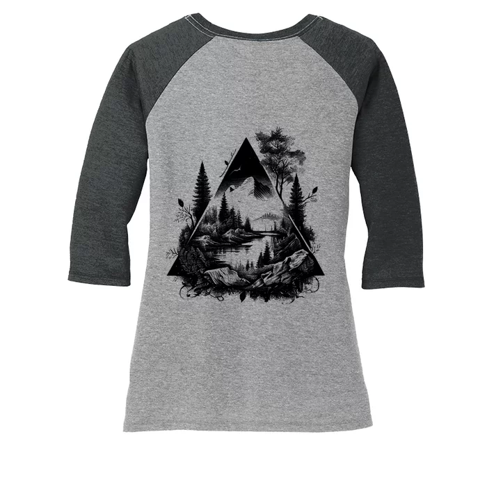 Mountain Landscape In A Triangle Women's Tri-Blend 3/4-Sleeve Raglan Shirt