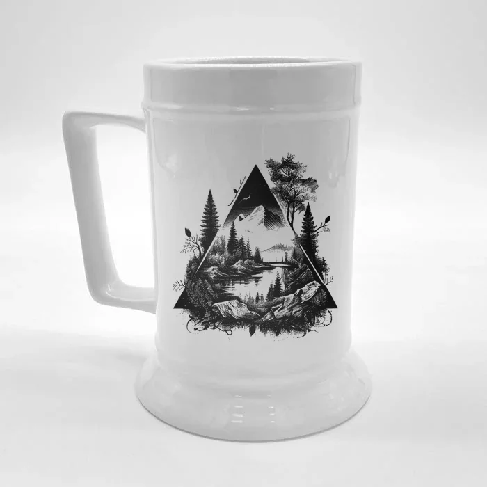 Mountain Landscape In A Triangle Front & Back Beer Stein