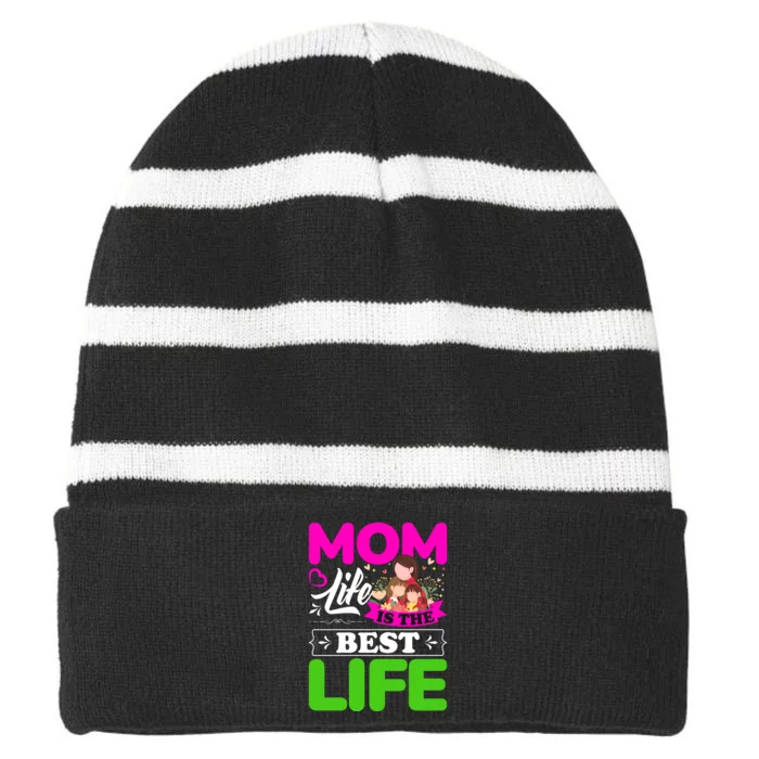 Mom Life Is The Best Life Striped Beanie with Solid Band