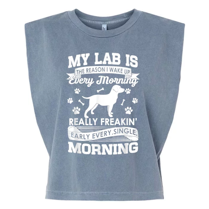 My Lab Is The Reason I Wake Up Early Black Lab Garment-Dyed Women's Muscle Tee