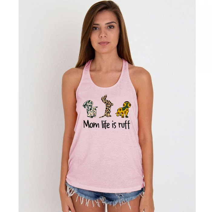 Mom Life Is Ruff Dachshund Leopard Sunflower Mothers Day Great Gift Women's Knotted Racerback Tank