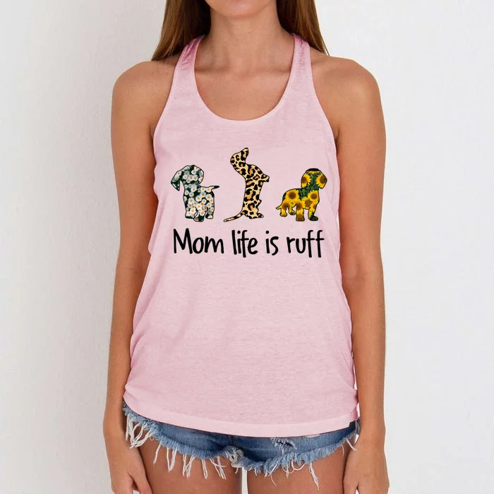 Mom Life Is Ruff Dachshund Leopard Sunflower Mothers Day Great Gift Women's Knotted Racerback Tank