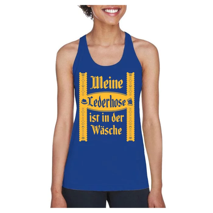 My Lederhosen Is In The Wash Funny Oktoberfest Costume Women's Racerback Tank