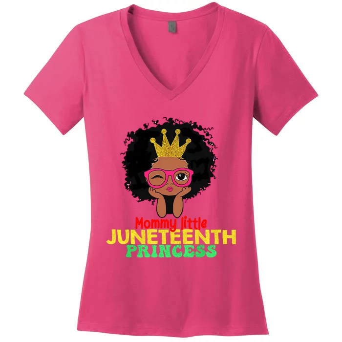 Mommy Little Juneteenth Princess Celebrate 19th Black Girl Women's V-Neck T-Shirt