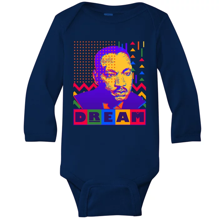 Martin Luther King Dream Colorful 80's Pop Art Baby Long Sleeve Bodysuit