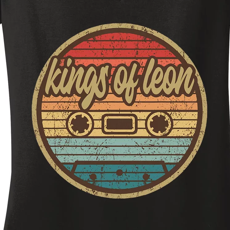 Musician Leons King Cassette Retro Circle 2000s Rock Women's V-Neck T-Shirt