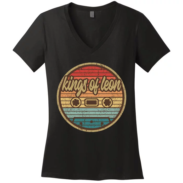 Musician Leons King Cassette Retro Circle 2000s Rock Women's V-Neck T-Shirt