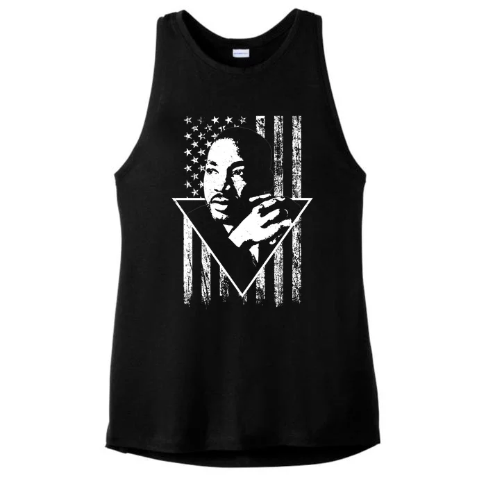 Martin Luther King Jr Distressed USA Flag Ladies Tri-Blend Wicking Tank