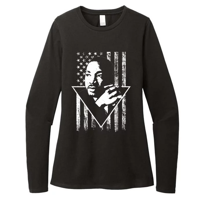 Martin Luther King Jr Distressed USA Flag Womens CVC Long Sleeve Shirt