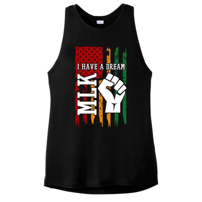 Martin Luther King Jr. Day Mlk American Flag Ladies Tri-Blend Wicking Tank