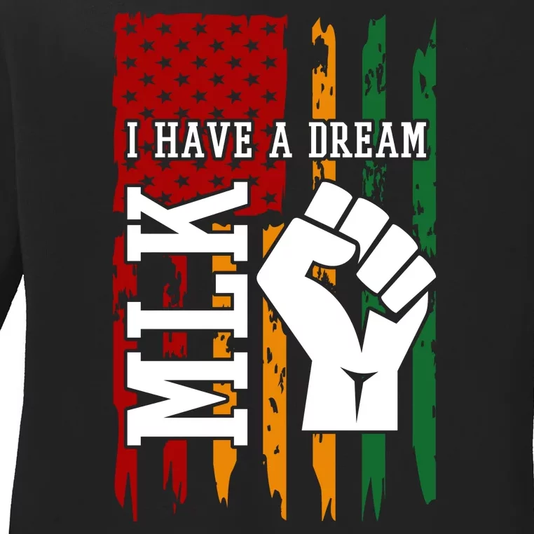 Martin Luther King Jr. Day Mlk American Flag Ladies Long Sleeve Shirt