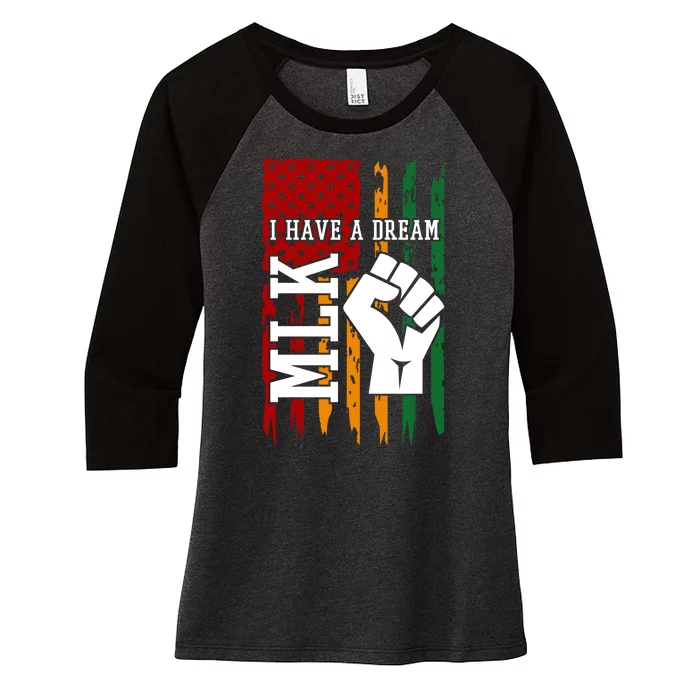 Martin Luther King Jr. Day Mlk American Flag Women's Tri-Blend 3/4-Sleeve Raglan Shirt