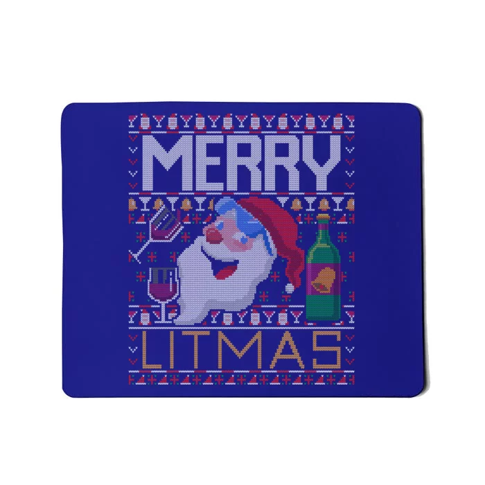 Merry Litmas Lit Santa Claus Wine Ugly Christmas Sweater Cute Gift Mousepad