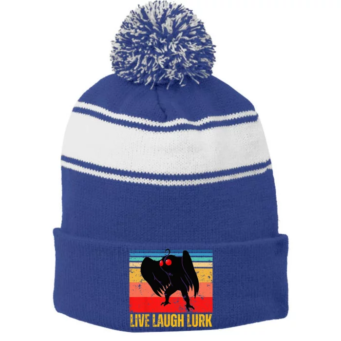 Mothman Live Laugh Lurk Stripe Pom Pom Beanie