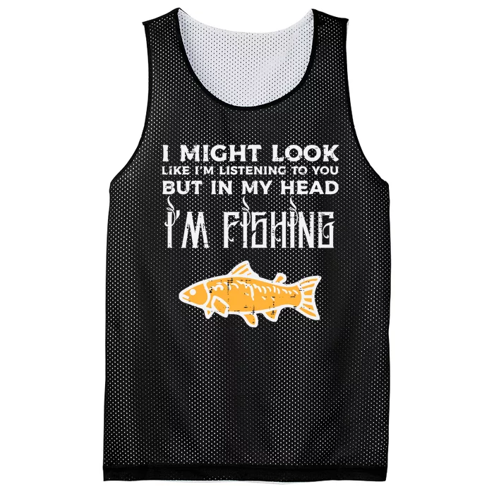 Might Look Like Listening Fishing Funny Angler Mesh Reversible Basketball Jersey Tank