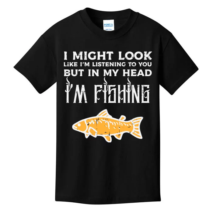 Might Look Like Listening Fishing Funny Angler Kids T-Shirt