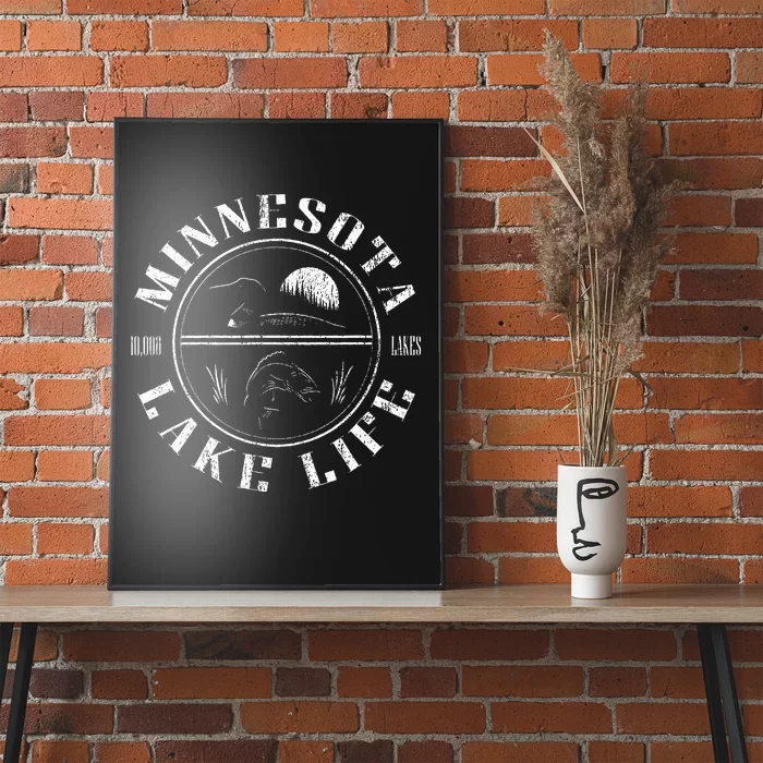 Minnesota Lake Life With Loon Walleye And Sunset Poster