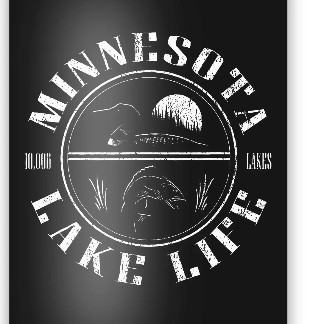 Minnesota Lake Life With Loon Walleye And Sunset Poster