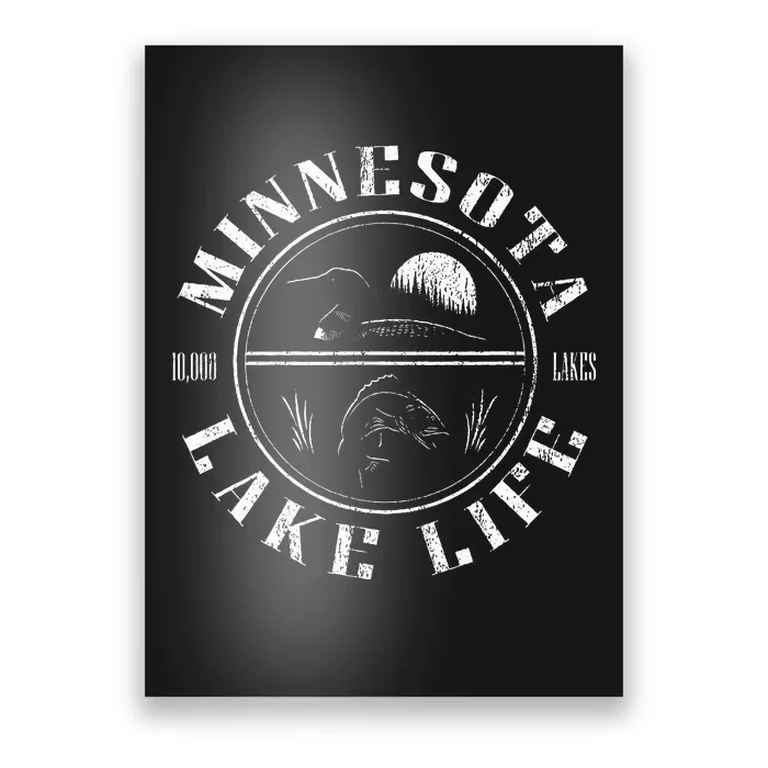 Minnesota Lake Life With Loon Walleye And Sunset Poster