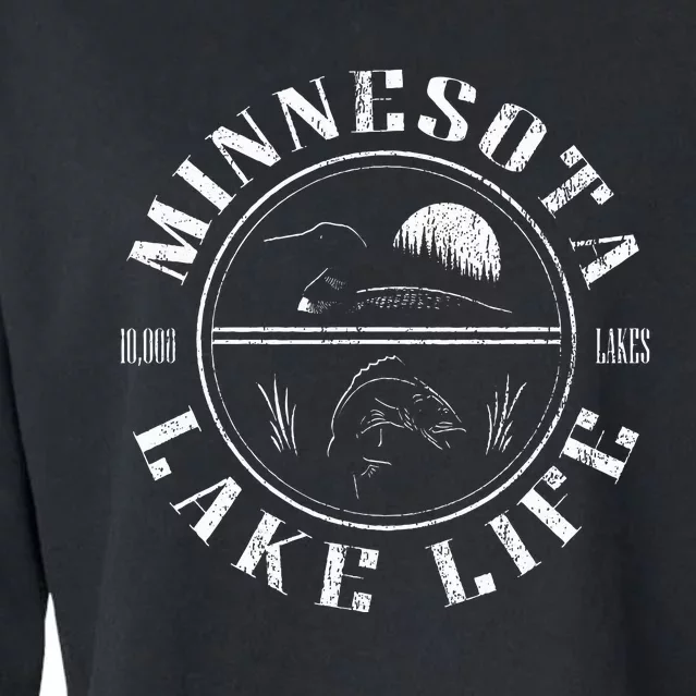 Minnesota Lake Life With Loon Walleye And Sunset Cropped Pullover Crew