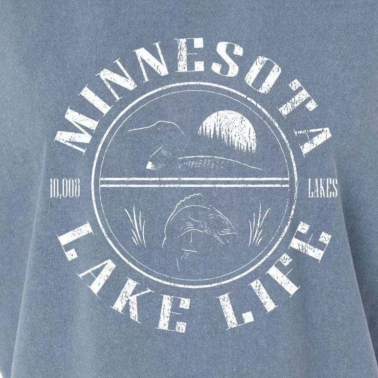 Minnesota Lake Life With Loon Walleye And Sunset Garment-Dyed Women's Muscle Tee