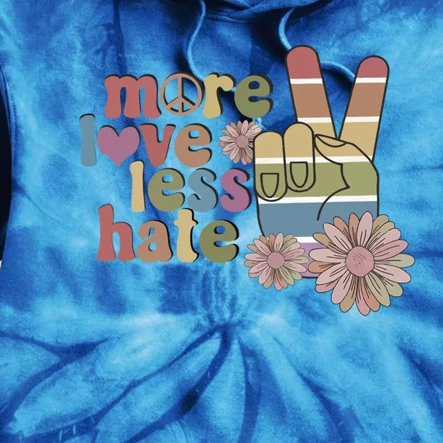 More Love Less Hate Retro Lgbt Pride Boho Flowers Support Gift Tie Dye Hoodie