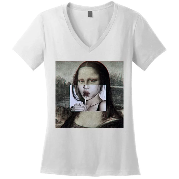 Mona Lisa Lollipop Women's V-Neck T-Shirt