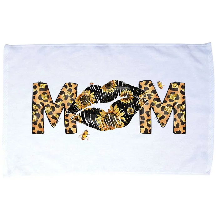 Mom Lips Leopard Sunflower Bee Design for Mother's Day Microfiber Hand Towel