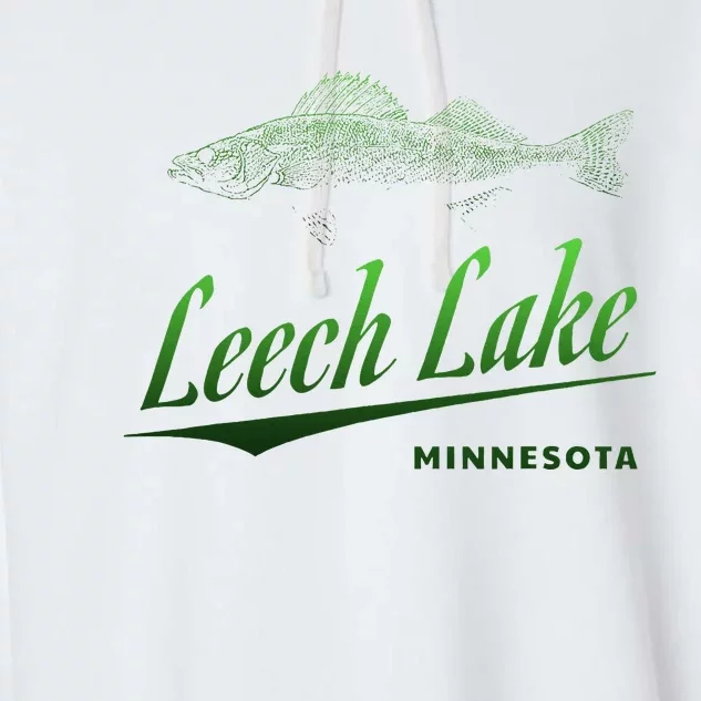 Minnesota Leech Lake With Walleye Fisherman Fishing Garment-Dyed Fleece Hoodie