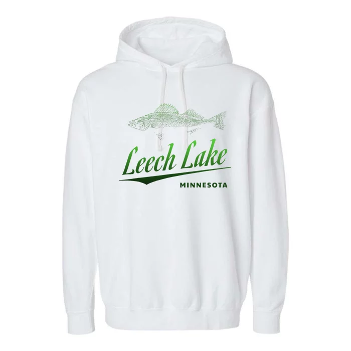 Minnesota Leech Lake With Walleye Fisherman Fishing Garment-Dyed Fleece Hoodie