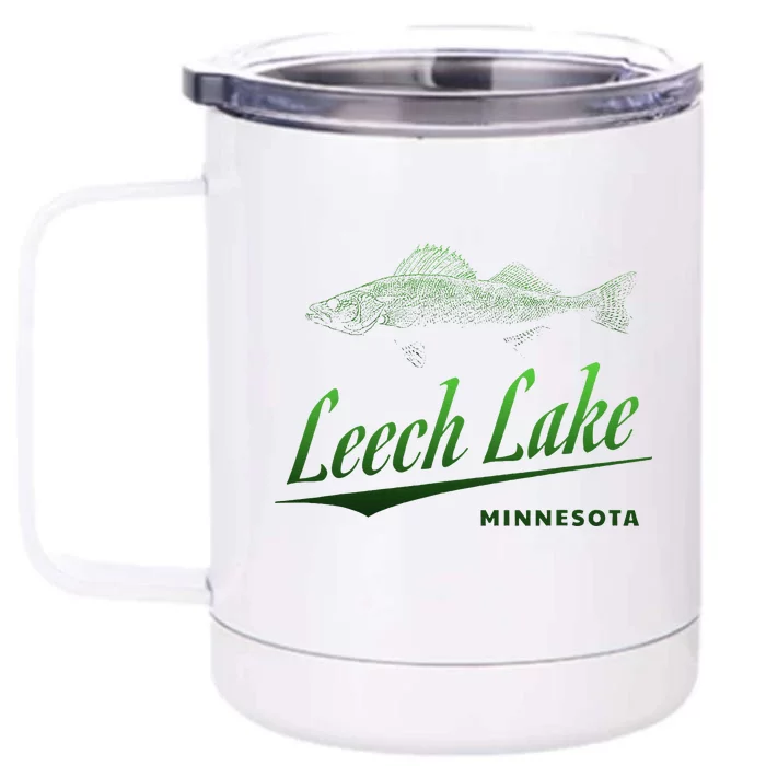 Minnesota Leech Lake With Walleye Fisherman Fishing Front & Back 12oz Stainless Steel Tumbler Cup