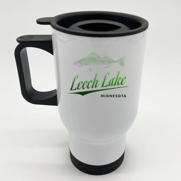 Minnesota Leech Lake With Walleye Fisherman Fishing Front & Back Stainless Steel Travel Mug