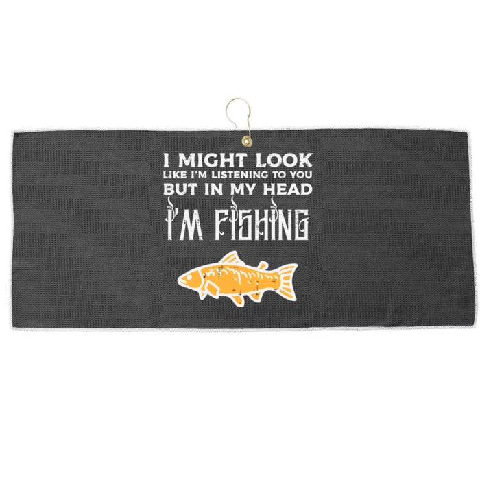 Might Look Like Listening Fishing Funny Angler Large Microfiber Waffle Golf Towel