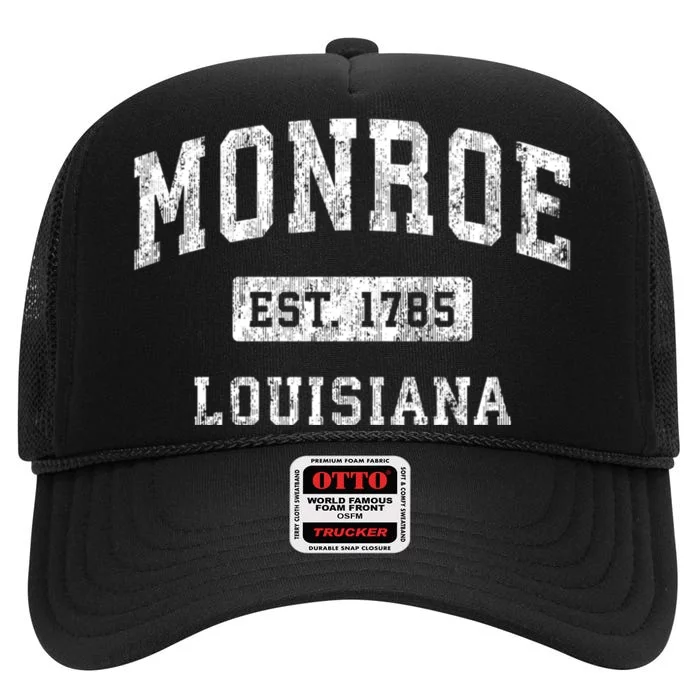 Monroe Louisiana La Vintage Established Sports High Crown Mesh Trucker Hat