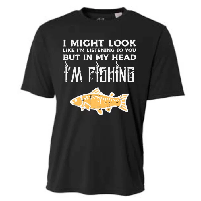 Might Look Like Listening Fishing Funny Angler Cooling Performance Crew T-Shirt