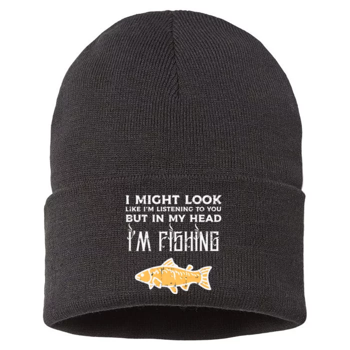 Might Look Like Listening Fishing Funny Angler Sustainable Knit Beanie