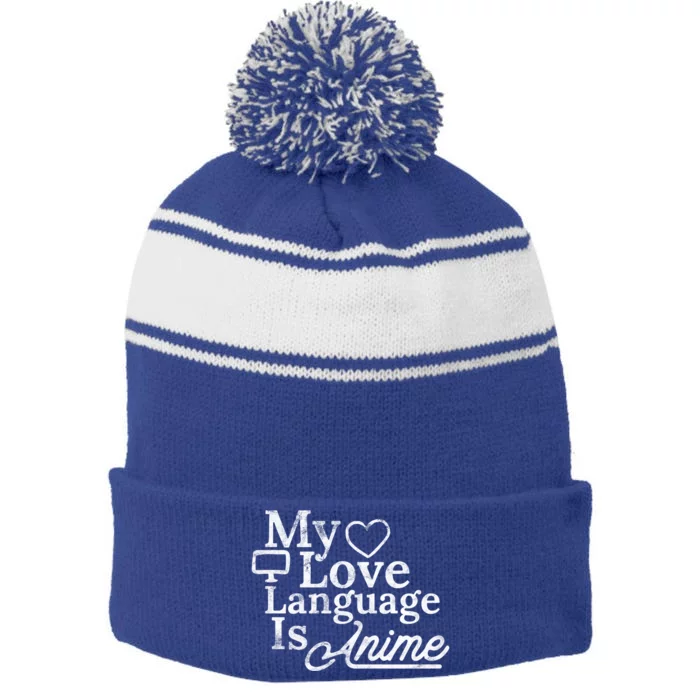 My Love Language Is Anime Stripe Pom Pom Beanie